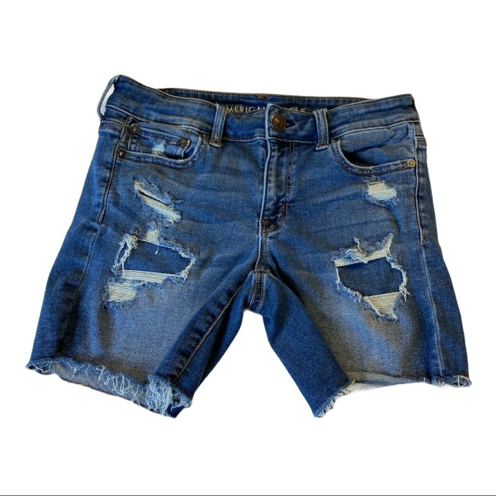 American Eagle Midi Distressed Denim Shorts Sz 4.